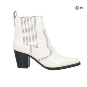 Ganni Callie Croc Cowboy Boots White Size 37